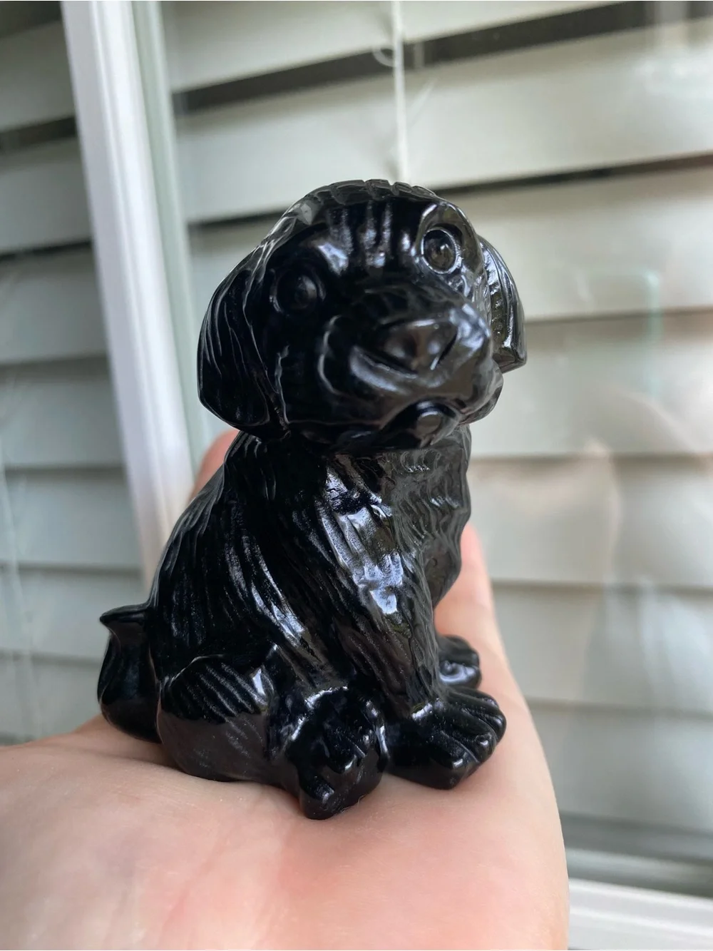 Black Obsidian Puppy Crystal Figurine - Picture 1 of 9